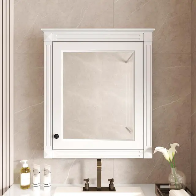 Alt view image 6 of 7 - 24'' x 27'' Wall Mounted Bathroom Storage Cabinet with Mirror, Medicine Cabinet with Height Adjustable Shelf, Over the Toilet Space Saver Cabinet