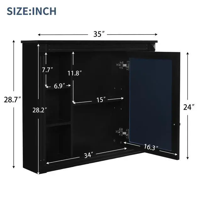 Alt view image 3 of 7 - 35'' x 28'' Wall Mounted Bathroom Storage Cabinet, Medicine Cabinet, Modern Bathroom Wall Cabinet with Mirror, Mirror Cabinet with 6 Open Shelves (Not Include Bathroom Vanity )