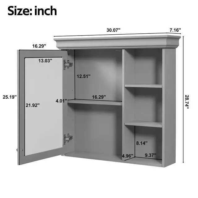 Alt view image 3 of 7 - 30'' x 28'' Bathroom Medicine Cabinet with Mirror, Wall Mounted Mirror Cabinet with Storage Organizer, Over the Toilet Storage Storage Cabinet for Bathroom
