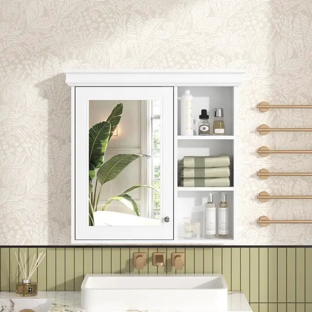 Alt view image 2 of 7 - 30'' x 28'' Bathroom Medicine Cabinet with Mirror, Wall Mounted Mirror Cabinet with Storage Organizer, Over the Toilet Storage White Storage Cabinet for Bathroom