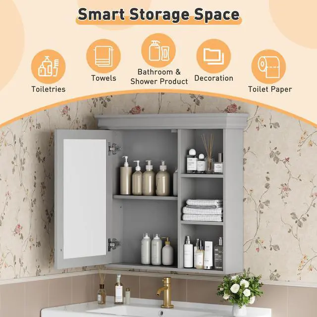 Alt view image 7 of 7 - 30'' x 28'' Bathroom Medicine Cabinet with Mirror, Wall Mounted Mirror Cabinet with Storage Organizer, Over the Toilet Storage Storage Cabinet for Bathroom