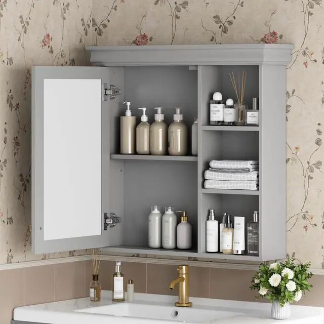 Alt view image 4 of 7 - 30'' x 28'' Bathroom Medicine Cabinet with Mirror, Wall Mounted Mirror Cabinet with Storage Organizer, Over the Toilet Storage Storage Cabinet for Bathroom