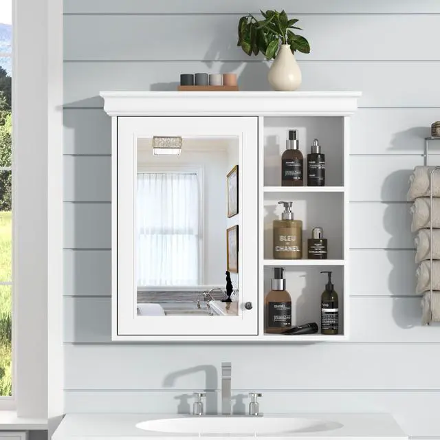 Alt view image 5 of 7 - 30'' x 28'' Bathroom Medicine Cabinet with Mirror, Wall Mounted Mirror Cabinet with Storage Organizer, Over the Toilet Storage White Storage Cabinet for Bathroom