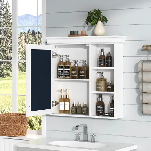 Alt view image 6 of 7 - 30'' x 28'' Bathroom Medicine Cabinet with Mirror, Wall Mounted Mirror Cabinet with Storage Organizer, Over the Toilet Storage White Storage Cabinet for Bathroom