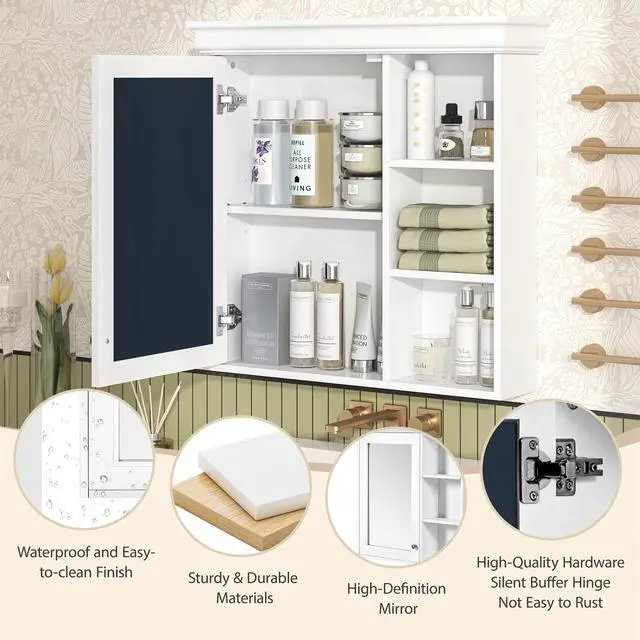 Alt view image 7 of 7 - 30'' x 28'' Bathroom Medicine Cabinet with Mirror, Wall Mounted Mirror Cabinet with Storage Organizer, Over the Toilet Storage White Storage Cabinet for Bathroom