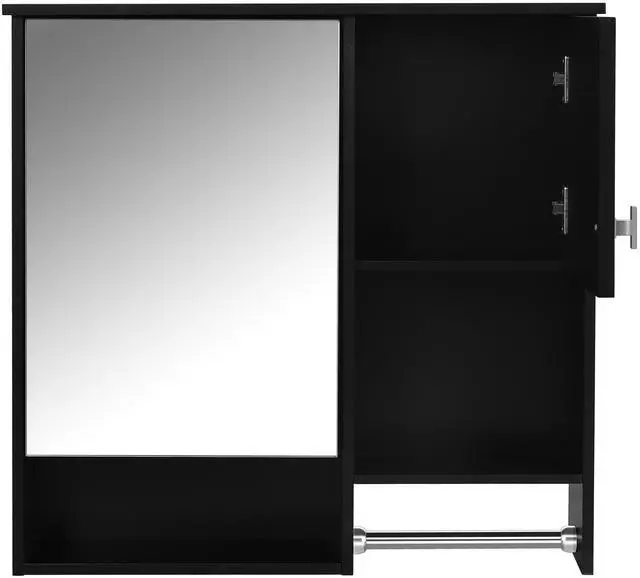 Main image of 29'' x 28'' Modern Wall Mounted Bathroom Medicine Cabinet, Bathroom Wall Storage Cabinet with Mirror, Over the Toilet Space Saver Cabinet with Towels Bar