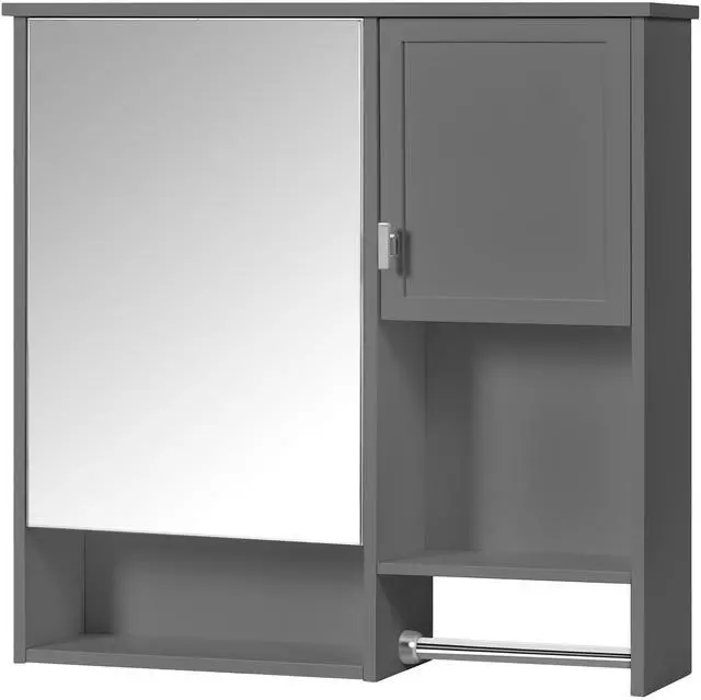 Main image of 29'' x 28'' Modern Wall Mounted Bathroom Medicine Cabinet, Bathroom Wall Storage Cabinet with Mirror, Over the Toilet Space Saver Cabinet with Towels Bar