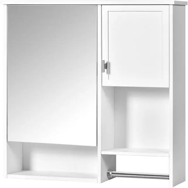 Main image of 29'' x 28'' Modern Wall Mounted Bathroom Medicine Cabinet, Bathroom Wall Storage Cabinet with Mirror, Over the Toilet Space Saver Cabinet with Towels Bar