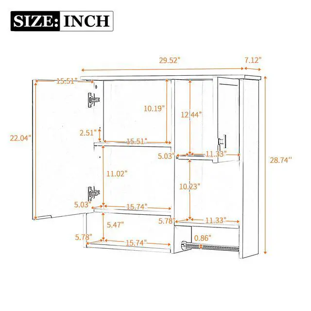 Alt view image 3 of 7 - 29'' x 28'' Modern Wall Mounted Bathroom Medicine Cabinet, Bathroom Wall Storage Cabinet with Mirror, Over the Toilet Space Saver Cabinet with Towels Bar