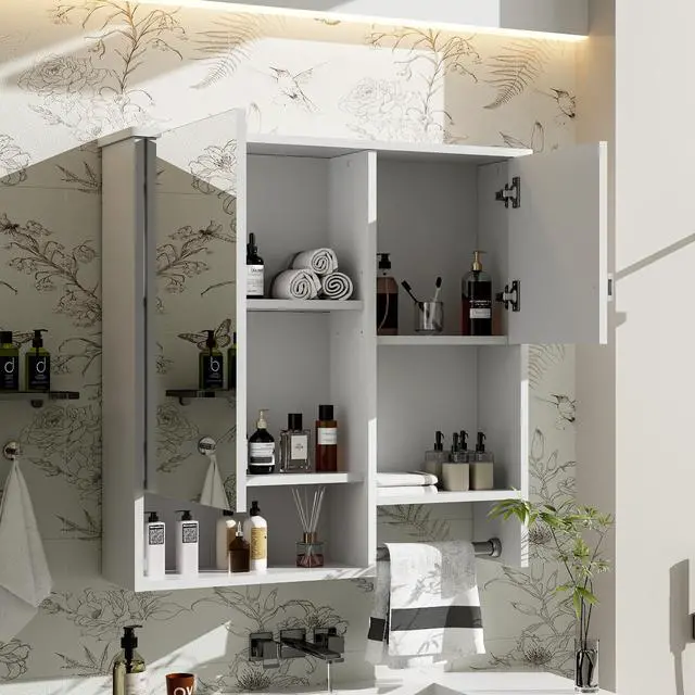 Alt view image 5 of 7 - 29'' x 28'' Modern Wall Mounted Bathroom Medicine Cabinet, Bathroom Wall Storage Cabinet with Mirror, Over the Toilet Space Saver Cabinet with Towels Bar