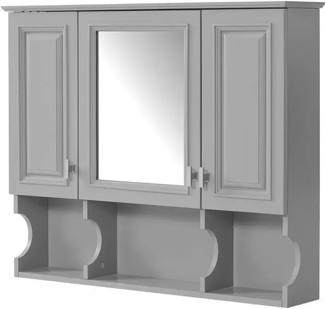 Main image of 35'' x 28'' Wall Mounted Bathroom Medicine Cabinet, Modern Bathroom Wall Cabinet with Mirror, Mirror Cabinet with Open Shelves