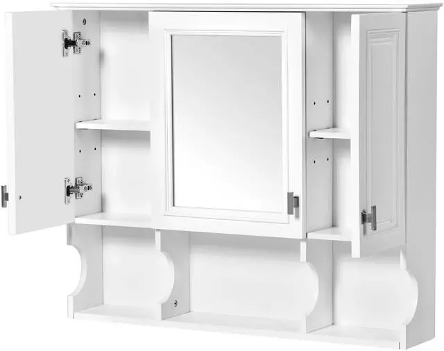 Main image of 35'' x 28'' Wall Mounted Bathroom Medicine Cabinet, Modern Bathroom Wall Cabinet with Mirror, Mirror Cabinet with Open Shelves