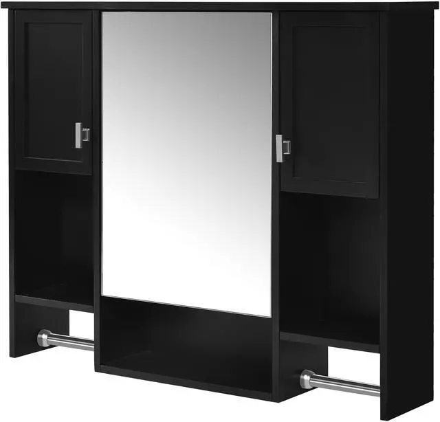 Main image of 35'' x 28'' Modern Wall Mounted Bathroom Storage Cabinet, Bathroom Wall Cabinet with Mirror, Medicine Cabinet with Towels Bar