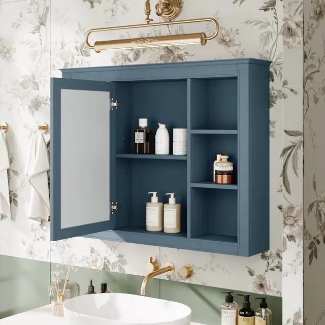 Alt view image 4 of 7 - 35'' x 28'' Medicine Cabinet, Wall Mounted Bathroom Storage Cabinet, Modern Bathroom Wall Cabinet with Mirror, Mirror Cabinet with 6 Open Shelves (Not Include Bathroom Vanity )