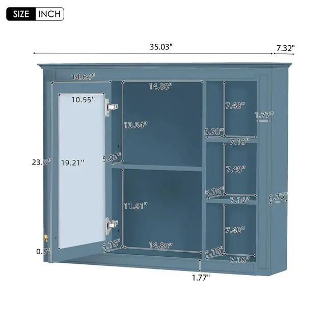 Alt view image 3 of 7 - 35'' x 28'' Medicine Cabinet, Wall Mounted Bathroom Storage Cabinet, Modern Bathroom Wall Cabinet with Mirror, Mirror Cabinet with 6 Open Shelves (Not Include Bathroom Vanity )