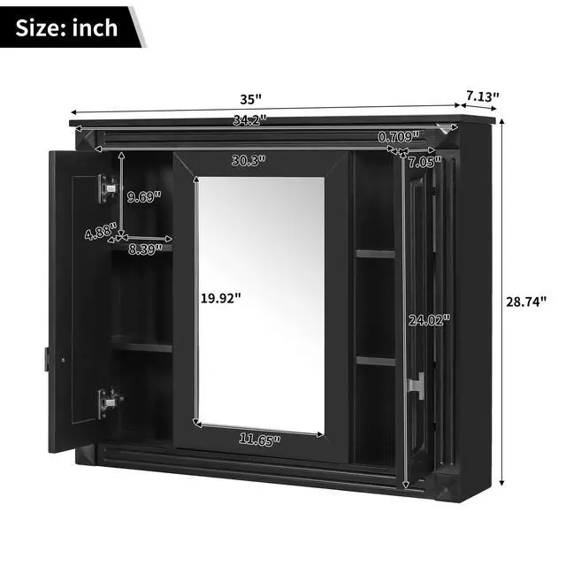 Alt view image 3 of 7 - Bathroom Wall Cabinet with Mirror, Wall Mounted Medicine Cabinet with 5 Shelves, Mirrored Door Over Toilet Storage Cabinet