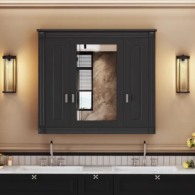 Alt view image 2 of 7 - Bathroom Wall Cabinet with Mirror, Wall Mounted Medicine Cabinet with 5 Shelves, Mirrored Door Over Toilet Storage Cabinet
