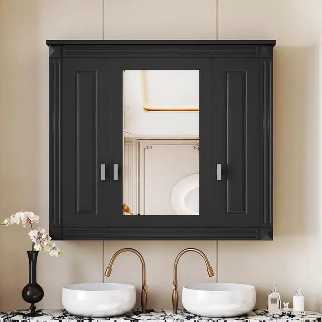Alt view image 5 of 7 - Bathroom Wall Cabinet with Mirror, Wall Mounted Medicine Cabinet with 5 Shelves, Mirrored Door Over Toilet Storage Cabinet
