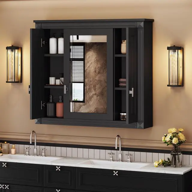 Alt view image 4 of 7 - Bathroom Wall Cabinet with Mirror, Wall Mounted Medicine Cabinet with 5 Shelves, Mirrored Door Over Toilet Storage Cabinet