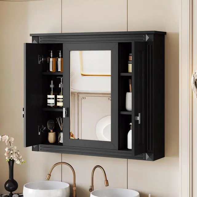 Alt view image 6 of 7 - Bathroom Wall Cabinet with Mirror, Wall Mounted Medicine Cabinet with 5 Shelves, Mirrored Door Over Toilet Storage Cabinet