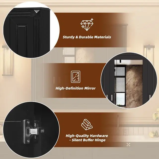 Alt view image 7 of 7 - Bathroom Wall Cabinet with Mirror, Wall Mounted Medicine Cabinet with 5 Shelves, Mirrored Door Over Toilet Storage Cabinet