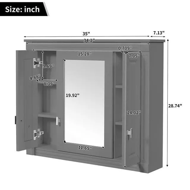 Alt view image 3 of 7 - Bathroom Wall Cabinet with Mirror, Wall Mounted Medicine Cabinet with 5 Shelves, Mirrored Door Over Toilet Storage Cabinet
