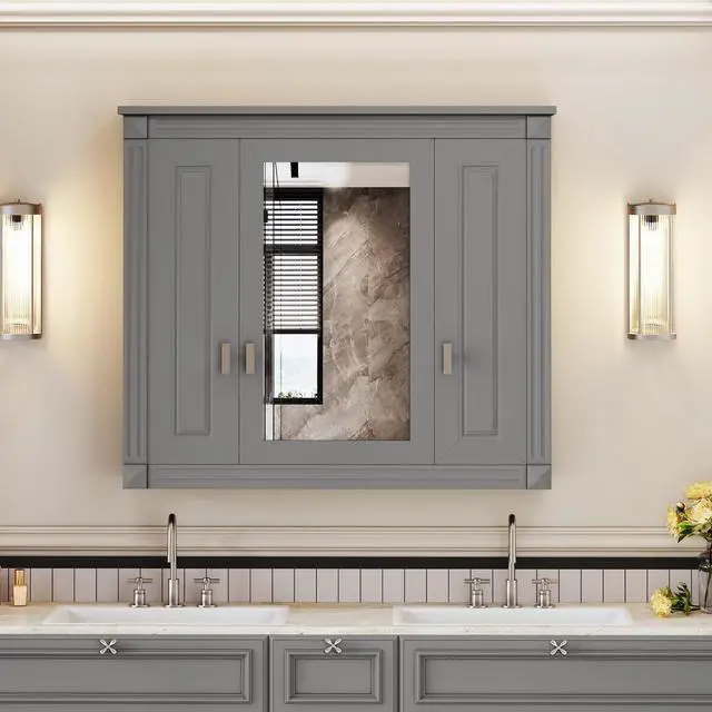 Alt view image 2 of 7 - Bathroom Wall Cabinet with Mirror, Wall Mounted Medicine Cabinet with 5 Shelves, Mirrored Door Over Toilet Storage Cabinet