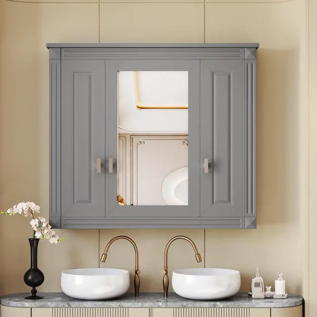 Alt view image 5 of 7 - Bathroom Wall Cabinet with Mirror, Wall Mounted Medicine Cabinet with 5 Shelves, Mirrored Door Over Toilet Storage Cabinet