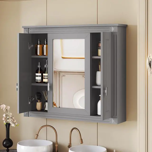 Alt view image 6 of 7 - Bathroom Wall Cabinet with Mirror, Wall Mounted Medicine Cabinet with 5 Shelves, Mirrored Door Over Toilet Storage Cabinet