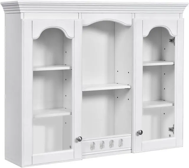 Main image of Wall Mounted Medicine Cabinet, Bathroom Wall Cabinet with 2 Glass Doors, Over The Toilet Space Saver Storage Cabinet with Ample Storage, White