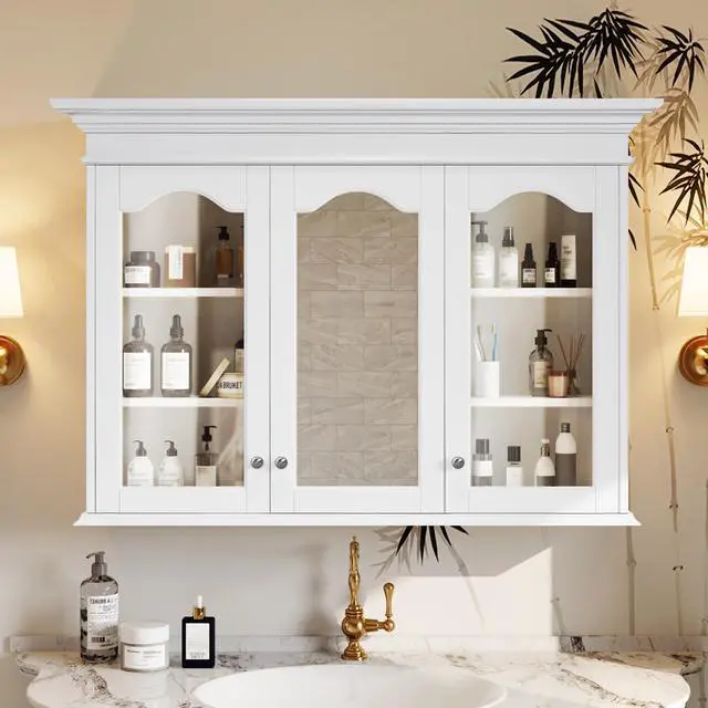 Alt view image 5 of 7 - 40" Medicine Cabinet with Mirror, Bathroom Storage Cabinet with Mirror Door and Shelves, Wall Mounted Bathroom Cabinet with Glass Doors