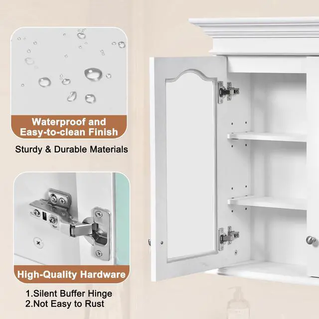 Alt view image 7 of 7 - 40" Medicine Cabinet with Mirror, Bathroom Storage Cabinet with Mirror Door and Shelves, Wall Mounted Bathroom Cabinet with Glass Doors