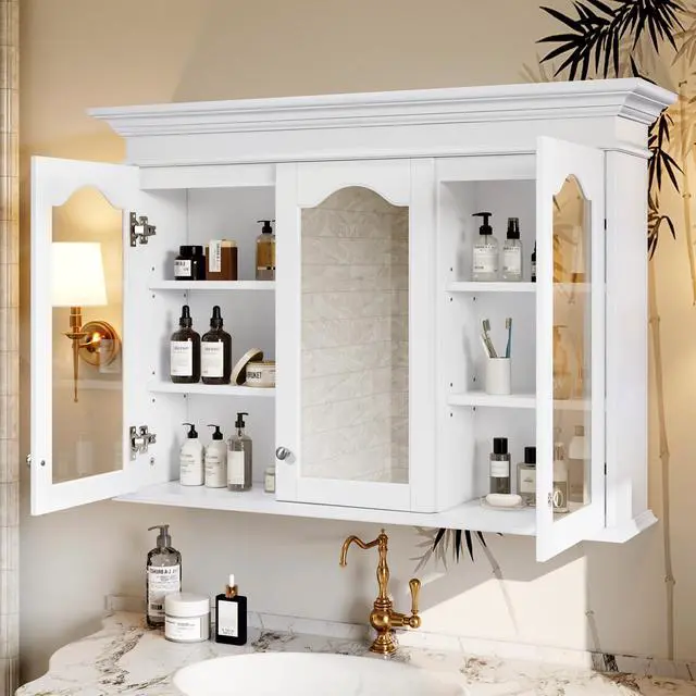 Alt view image 6 of 7 - 40" Medicine Cabinet with Mirror, Bathroom Storage Cabinet with Mirror Door and Shelves, Wall Mounted Bathroom Cabinet with Glass Doors