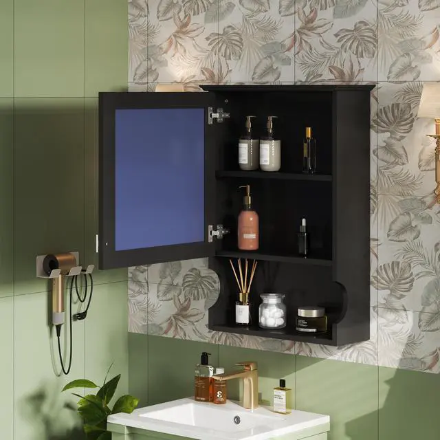 Alt view image 6 of 7 - 20'' Wall Mounted Bathroom Storage Cabinet with Mirror, Wall Mounted Home Storage with Door, Mirrored Wall Medicine Cabinet
