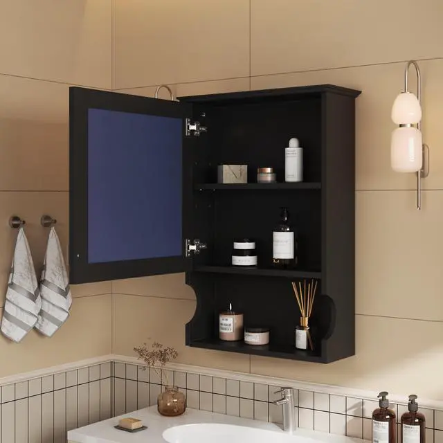 Alt view image 4 of 7 - 20'' Wall Mounted Bathroom Storage Cabinet with Mirror, Wall Mounted Home Storage with Door, Mirrored Wall Medicine Cabinet