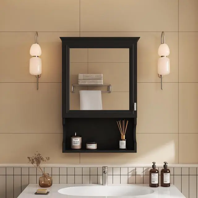 Alt view image 2 of 7 - 20'' Wall Mounted Bathroom Storage Cabinet with Mirror, Wall Mounted Home Storage with Door, Mirrored Wall Medicine Cabinet