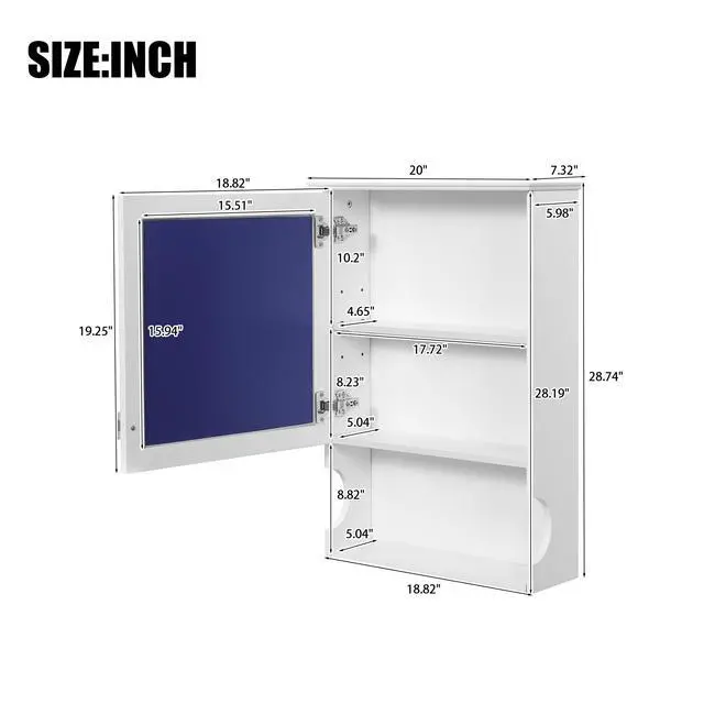 Alt view image 3 of 7 - 20'' Wall Mounted Bathroom Storage Cabinet with Mirror, Wall Mounted Home Storage with Door, Mirrored Wall Medicine Cabinet