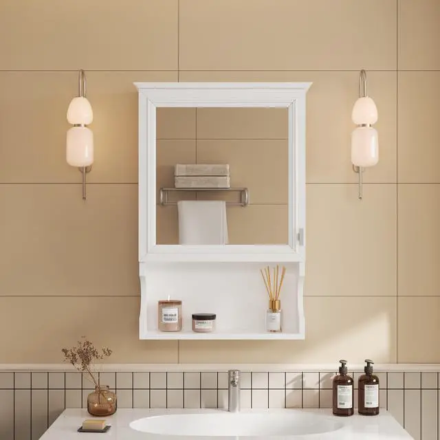 Alt view image 2 of 7 - 20'' Wall Mounted Bathroom Storage Cabinet with Mirror, Wall Mounted Home Storage with Door, Mirrored Wall Medicine Cabinet