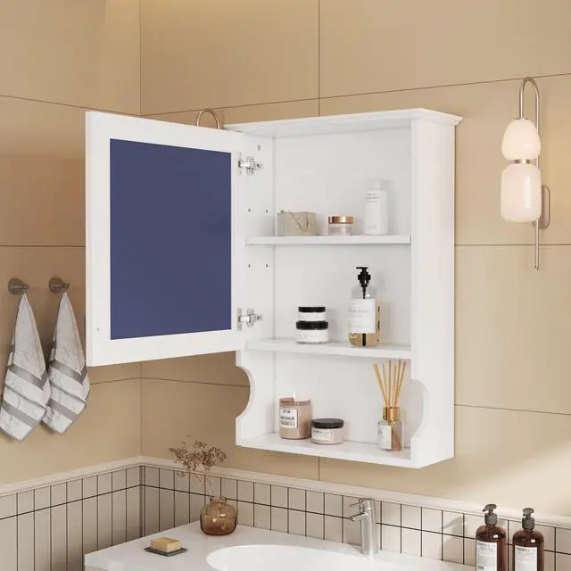 Alt view image 4 of 7 - 20'' Wall Mounted Bathroom Storage Cabinet with Mirror, Wall Mounted Home Storage with Door, Mirrored Wall Medicine Cabinet