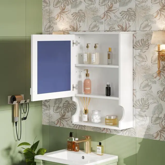 Alt view image 6 of 7 - 20'' Wall Mounted Bathroom Storage Cabinet with Mirror, Wall Mounted Home Storage with Door, Mirrored Wall Medicine Cabinet