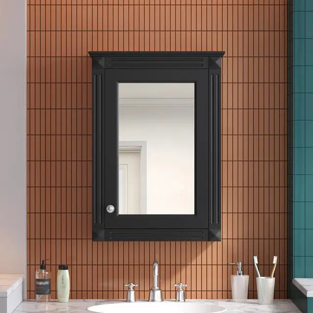 Alt view image 2 of 7 - 20" Wall Mounted Bathroom Storage Cabinet with Mirror, Medicine Cabinet with Height Adjustable Shelf, Over the Toilet Space Saver Cabinet