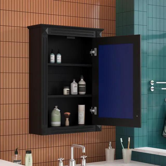 Alt view image 4 of 7 - 20" Wall Mounted Bathroom Storage Cabinet with Mirror, Medicine Cabinet with Height Adjustable Shelf, Over the Toilet Space Saver Cabinet