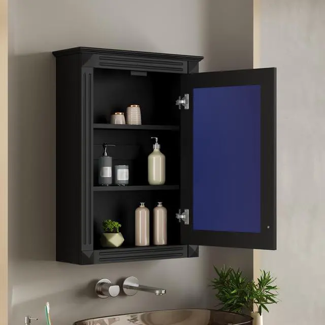 Alt view image 6 of 7 - 20" Wall Mounted Bathroom Storage Cabinet with Mirror, Medicine Cabinet with Height Adjustable Shelf, Over the Toilet Space Saver Cabinet