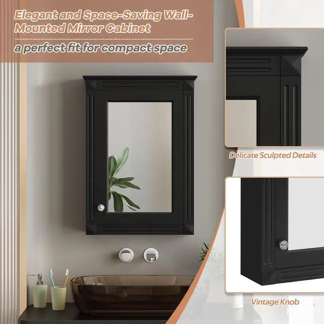Alt view image 7 of 7 - 20" Wall Mounted Bathroom Storage Cabinet with Mirror, Medicine Cabinet with Height Adjustable Shelf, Over the Toilet Space Saver Cabinet