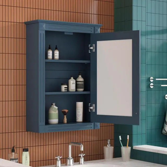 Alt view image 4 of 7 - 20" Wall Mounted Bathroom Storage Cabinet with Mirror, Medicine Cabinet with Height Adjustable Shelf, Over the Toilet Space Saver Cabinet
