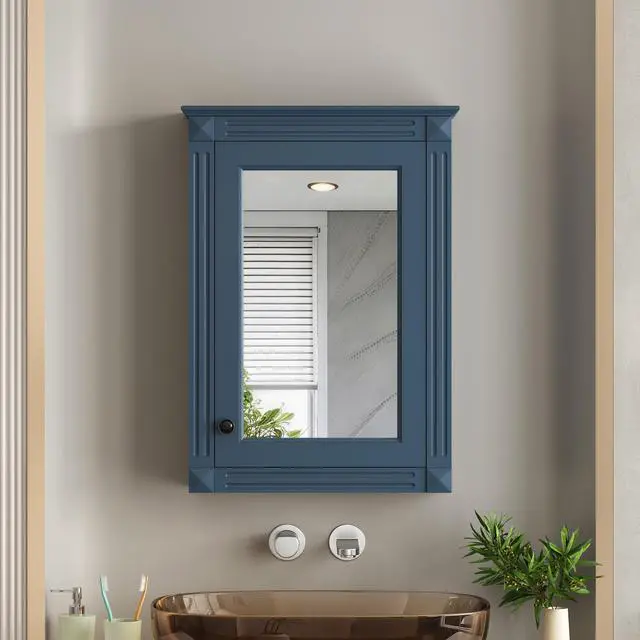 Alt view image 5 of 7 - 20" Wall Mounted Bathroom Storage Cabinet with Mirror, Medicine Cabinet with Height Adjustable Shelf, Over the Toilet Space Saver Cabinet