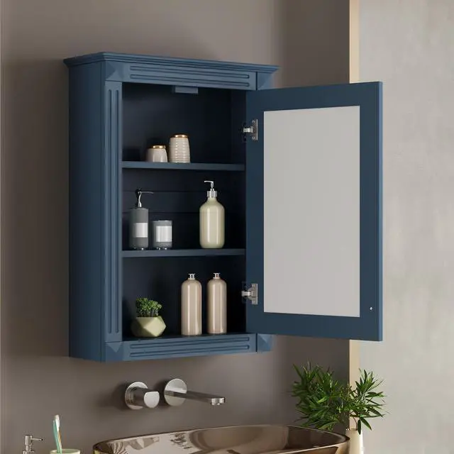 Alt view image 6 of 7 - 20" Wall Mounted Bathroom Storage Cabinet with Mirror, Medicine Cabinet with Height Adjustable Shelf, Over the Toilet Space Saver Cabinet