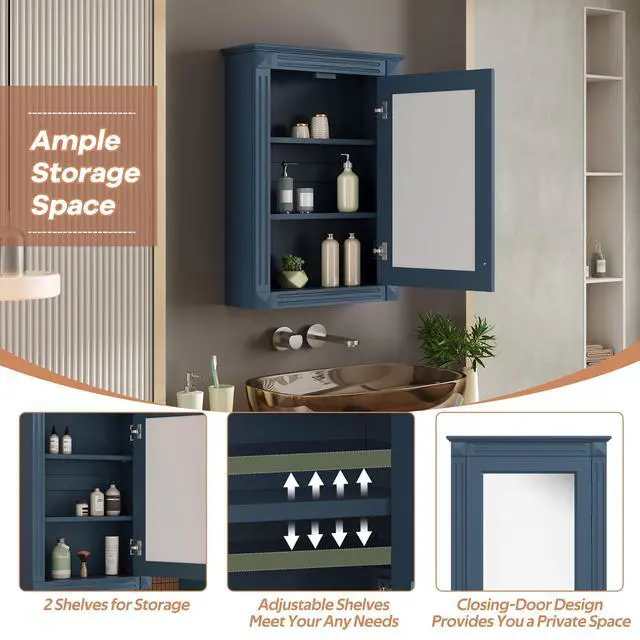 Alt view image 7 of 7 - 20" Wall Mounted Bathroom Storage Cabinet with Mirror, Medicine Cabinet with Height Adjustable Shelf, Over the Toilet Space Saver Cabinet