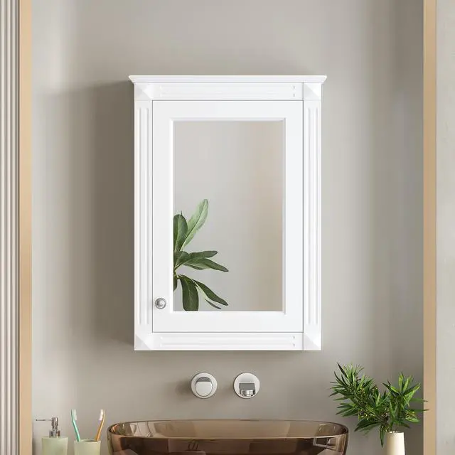 Alt view image 2 of 7 - 20" Wall Mounted Bathroom Storage Cabinet with Mirror, Medicine Cabinet with Height Adjustable Shelf, Over the Toilet Space Saver Cabinet