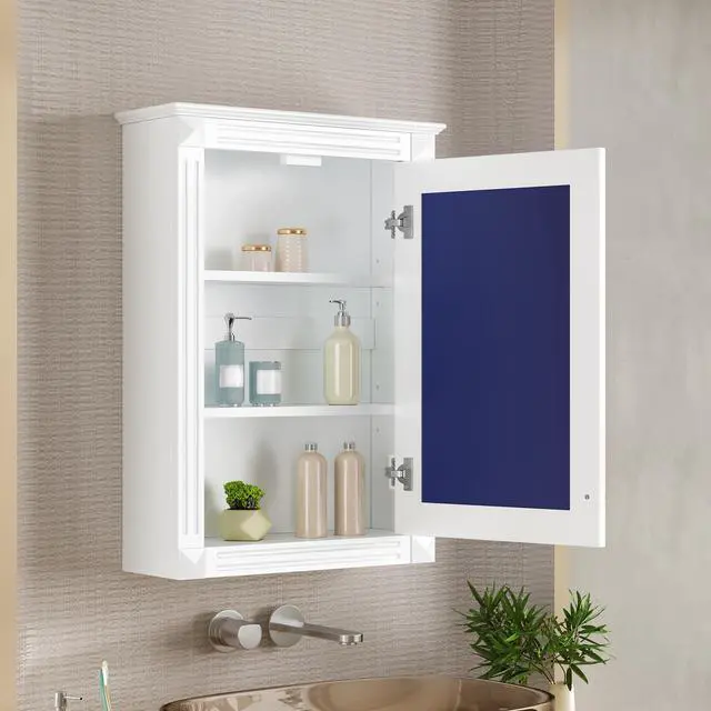 Alt view image 4 of 7 - 20" Wall Mounted Bathroom Storage Cabinet with Mirror, Medicine Cabinet with Height Adjustable Shelf, Over the Toilet Space Saver Cabinet